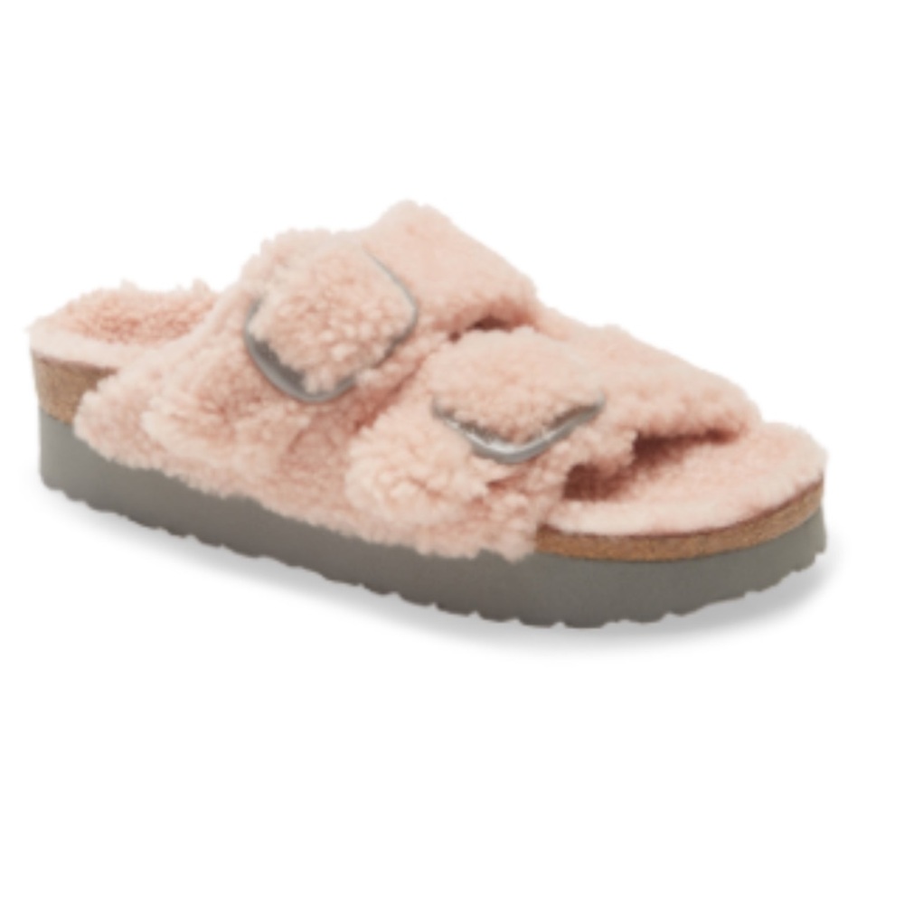 Papillio by Birkenstock Arizona Big Buckle Genuine Shearling Slide Sandal size 9